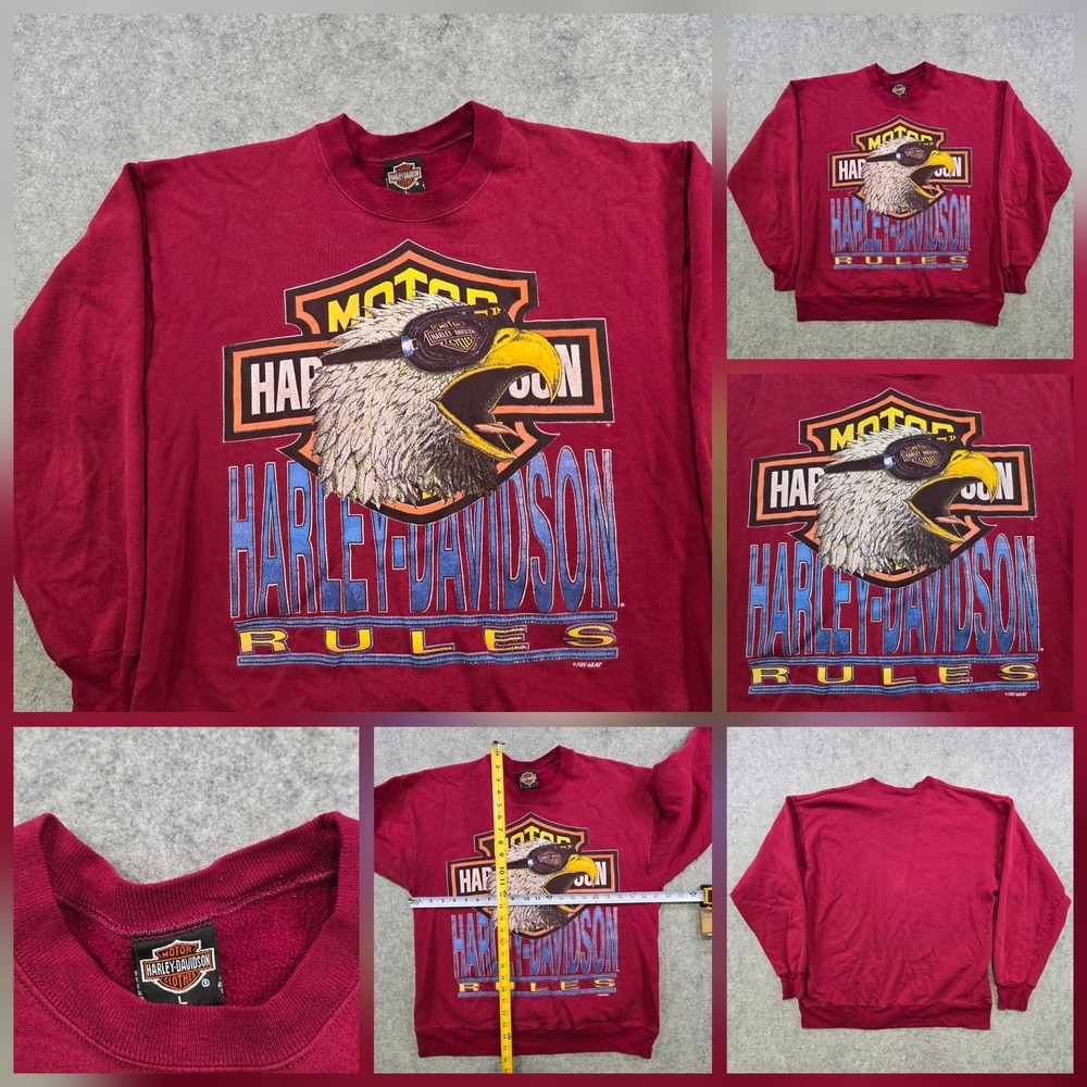 Vintage Harley Davidson Sweatshirt Mens Large Red Eagle Rules Graphic USA 90s